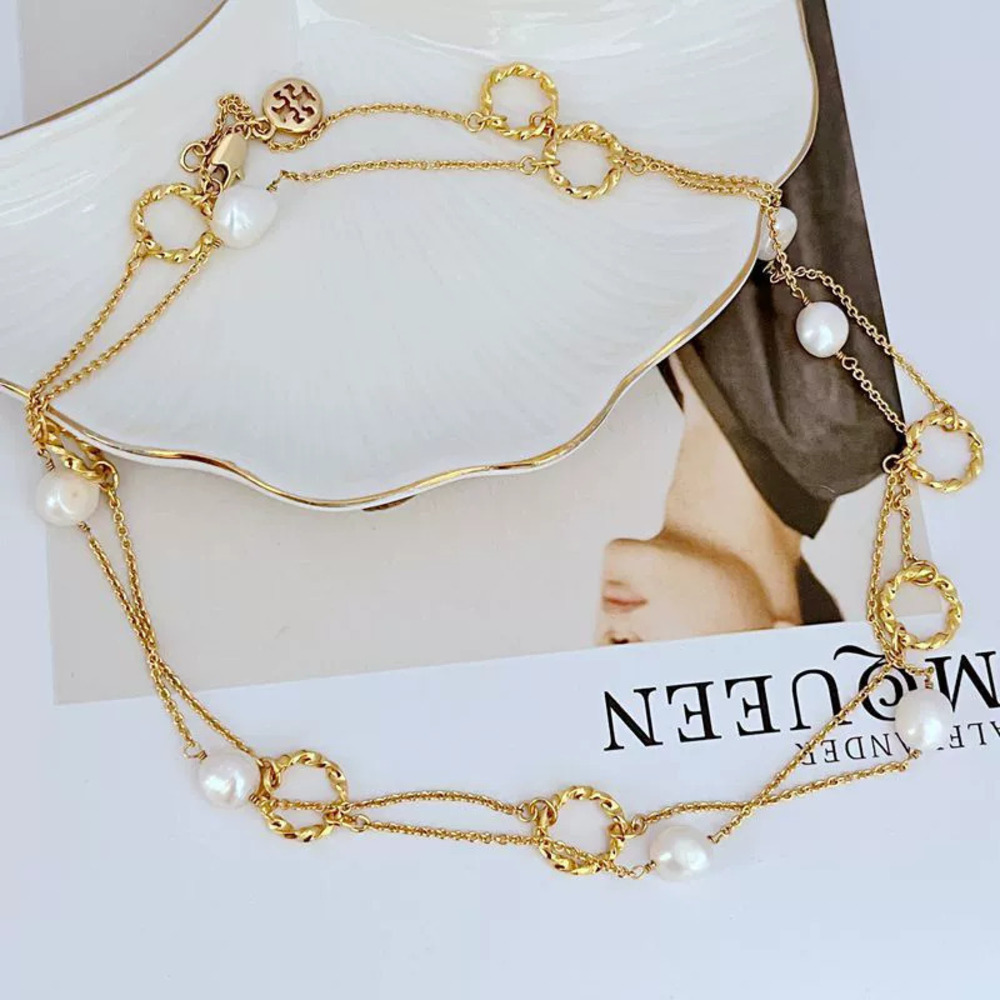 Tory Burch Freshwater Pearl Twist Circle Necklace